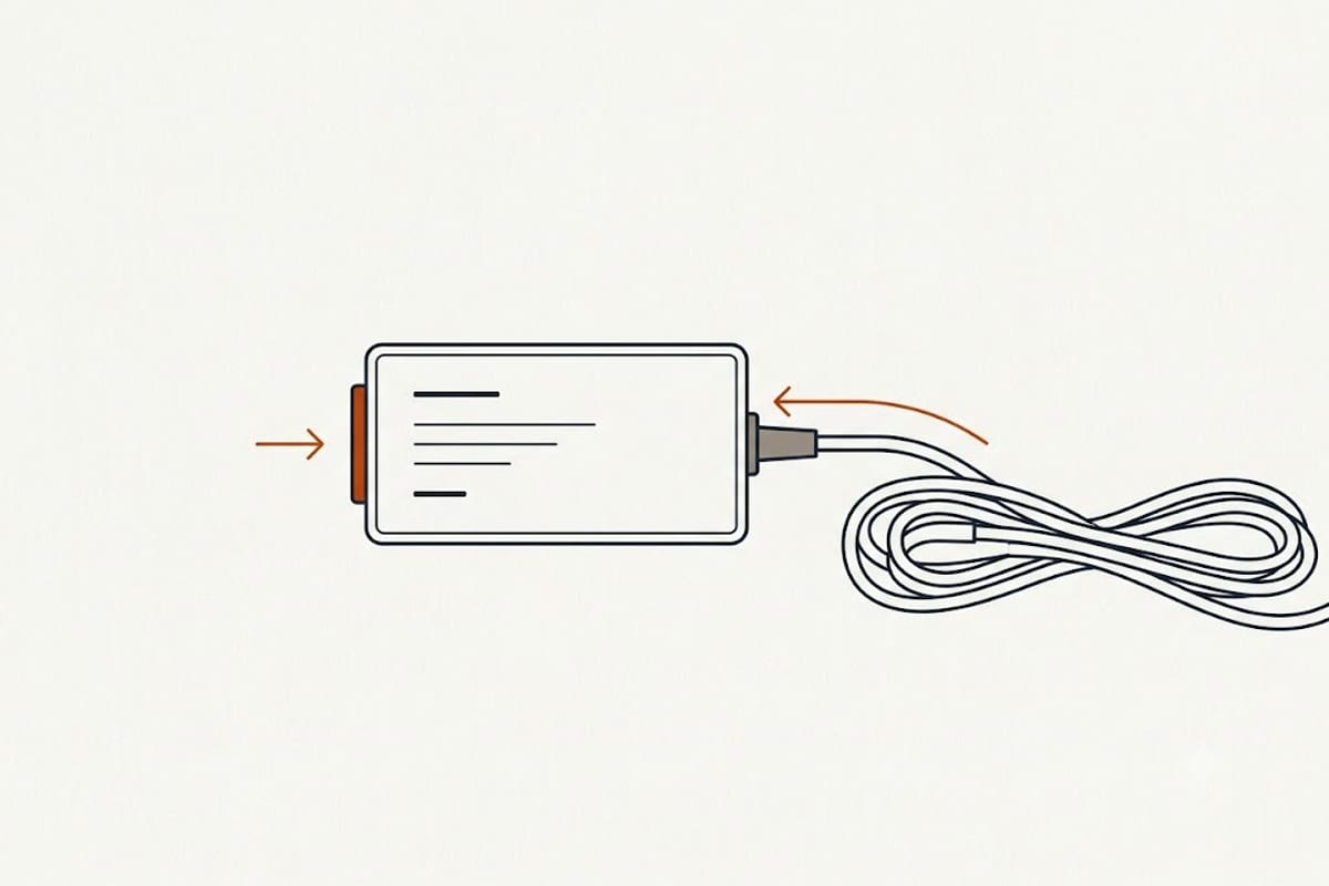 Output volts and amps are printed on the brick